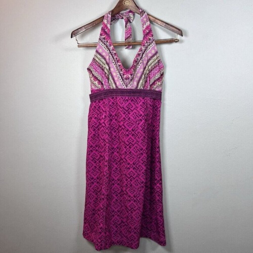 Athleta Everywhere Packable Travel Halter Dress Pink Print Size 6 Summer Beach
